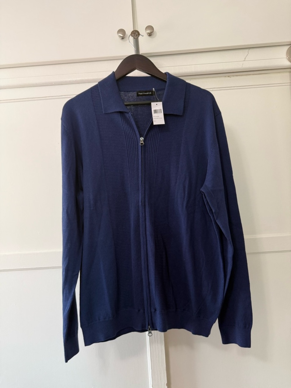 Paul Fredrick Navy Zip-Front Lightweight Knit Jacket